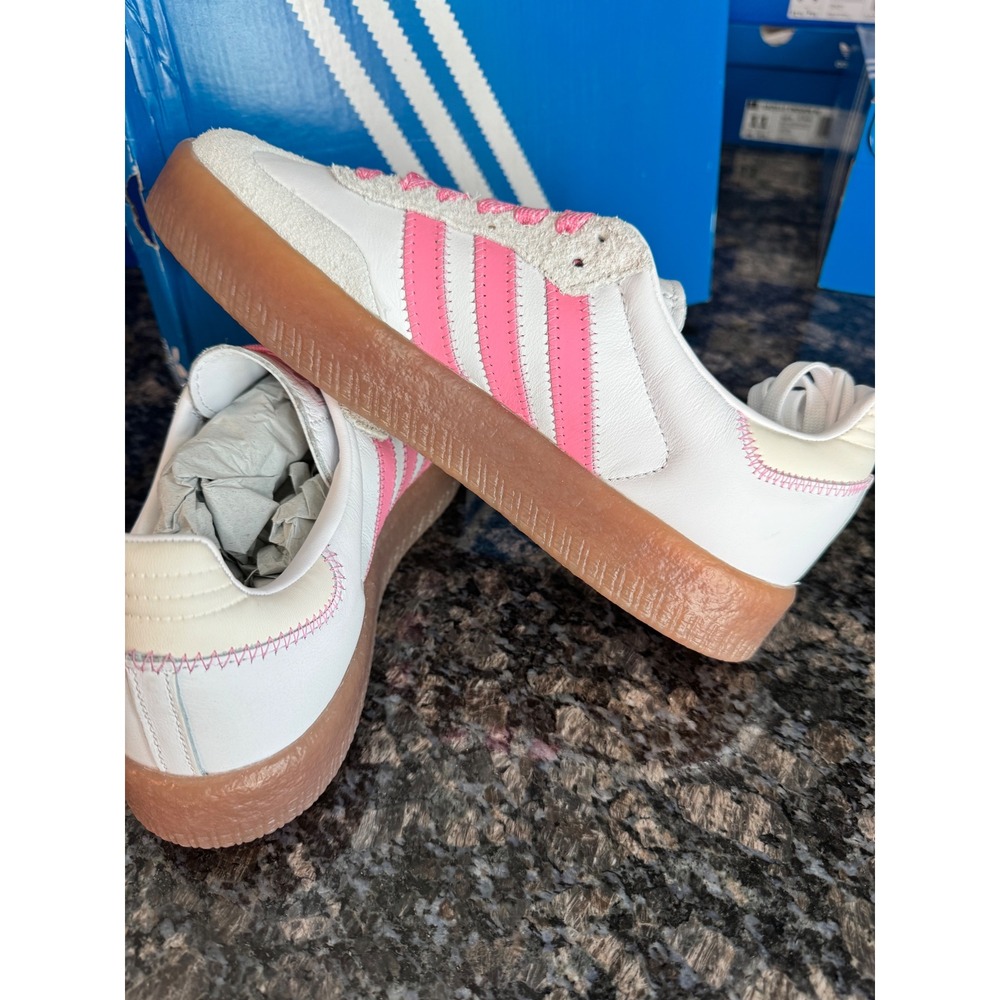 Adidas Sambae W White Pink Platform Gum Sole Sneakers IE9109 Womens 7.5 - Picture 4 of 7